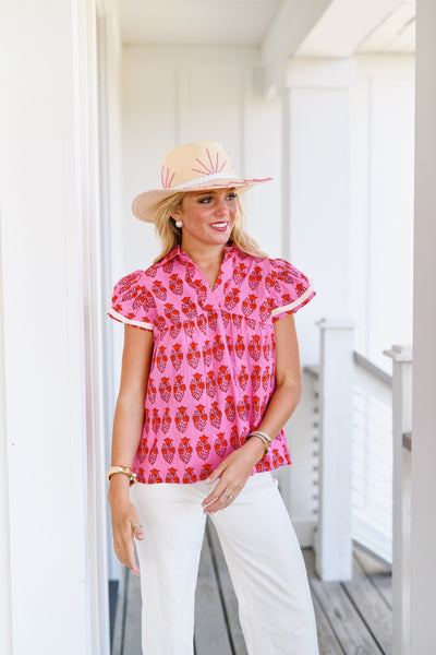 Sherry Button Up Flower Print Top - Pink