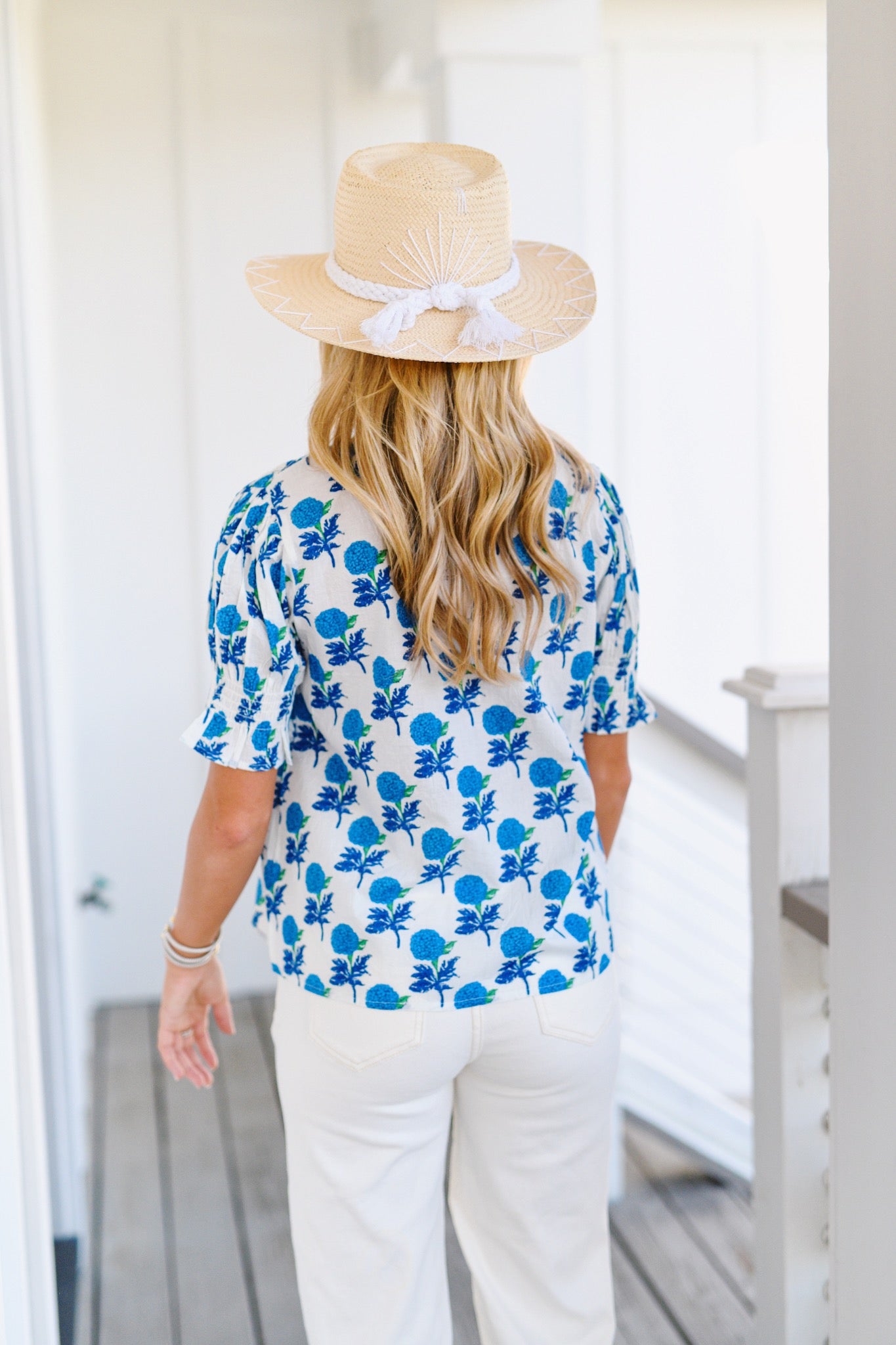 Sherry Button Up Flower Print Top - White