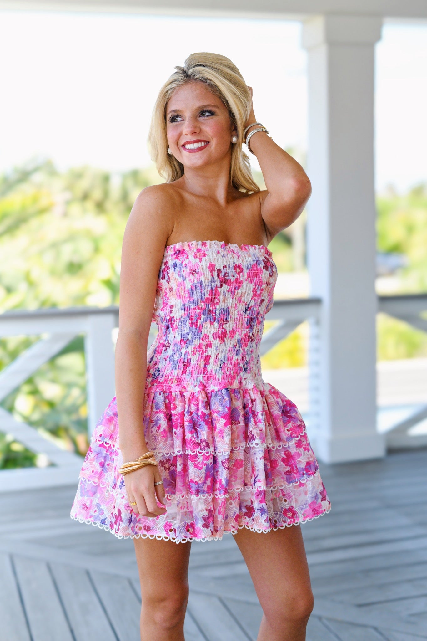 Kelsey Eyelet Mini Dress - Pink Multi (preorder will ship 5/9)