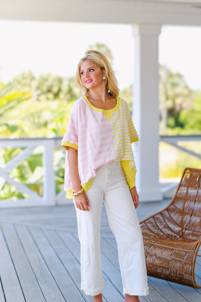 Lilly Mixed Stripe Oversized Top - Pink/Yellow