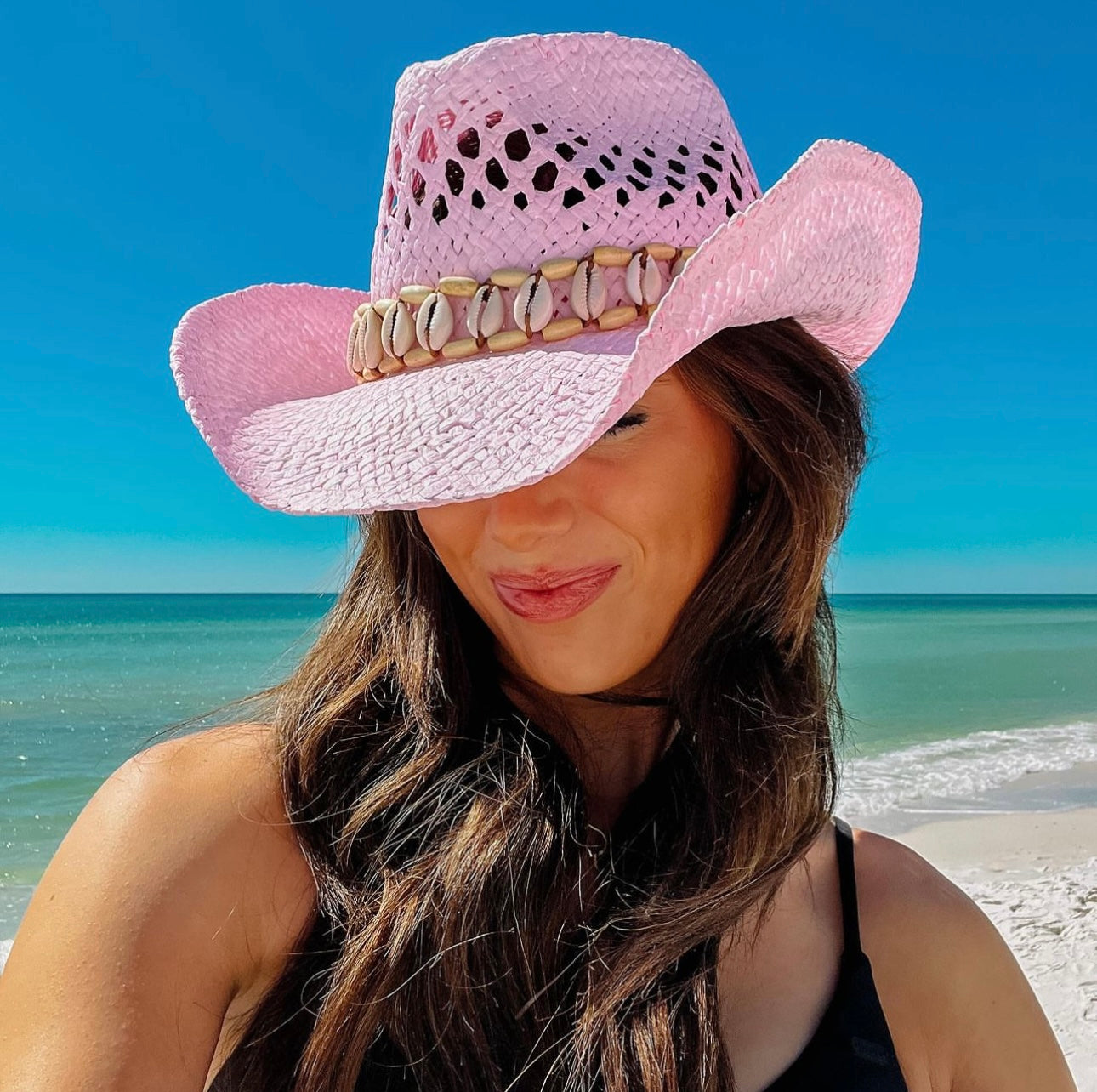 Seashells Band Cowboy Cowgirl Handmade Hat - Pink