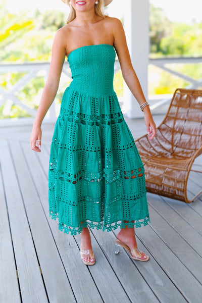 Sammie Eyelet Lace Tube Dress - Emerald