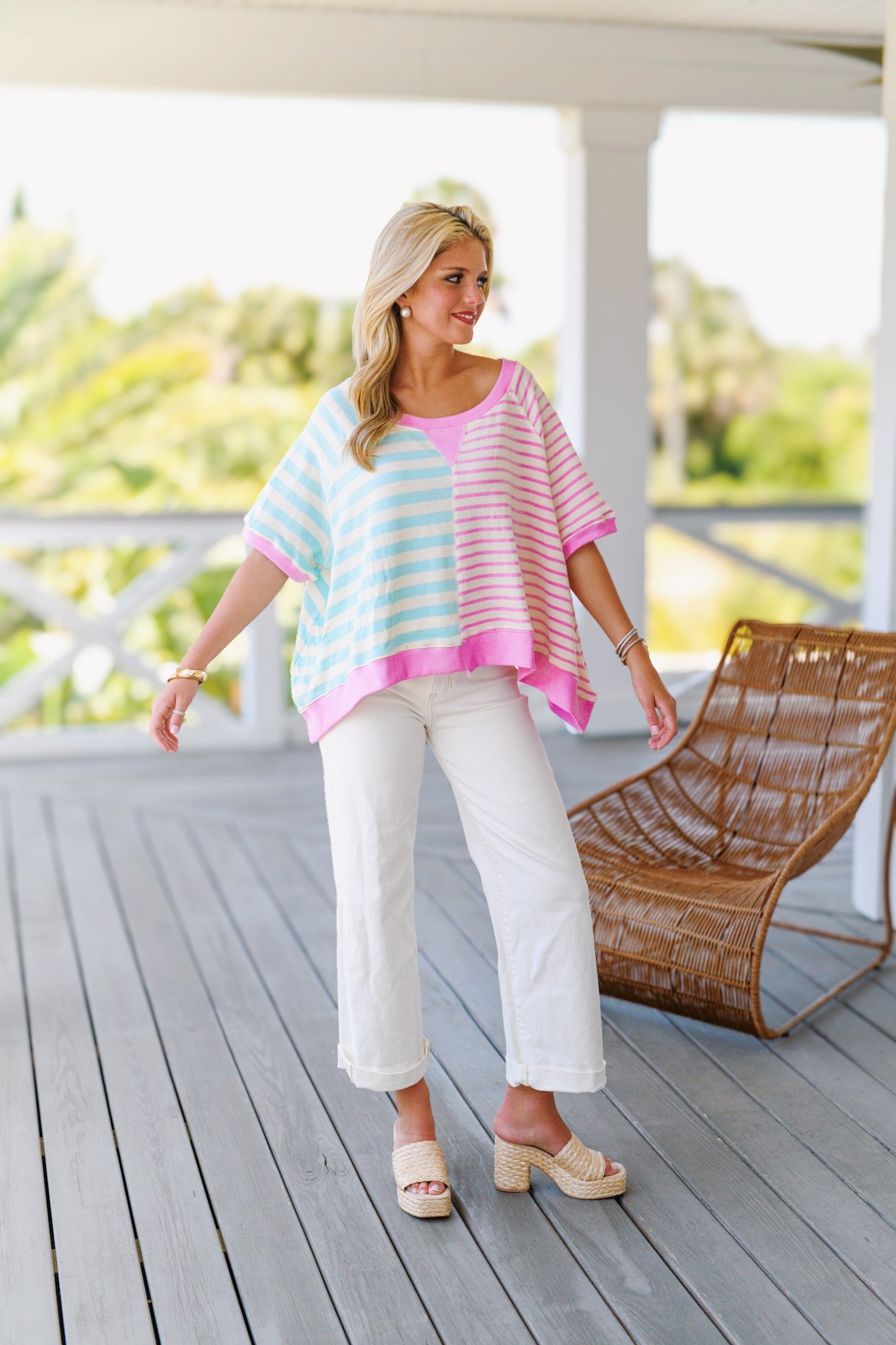 Lilly Mixed Stripe Oversized Top - Blue/Pink