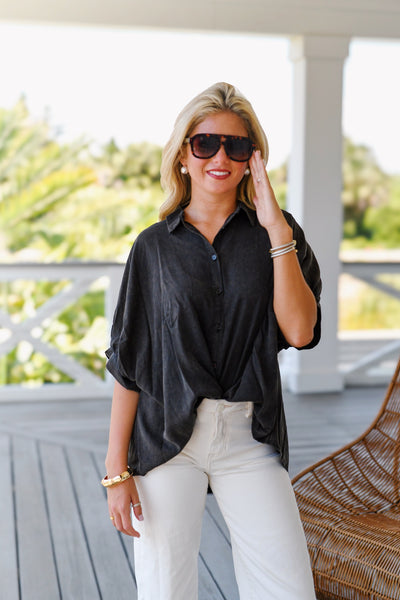 Kinzie Oversized Button Down Shirt - Washed Black