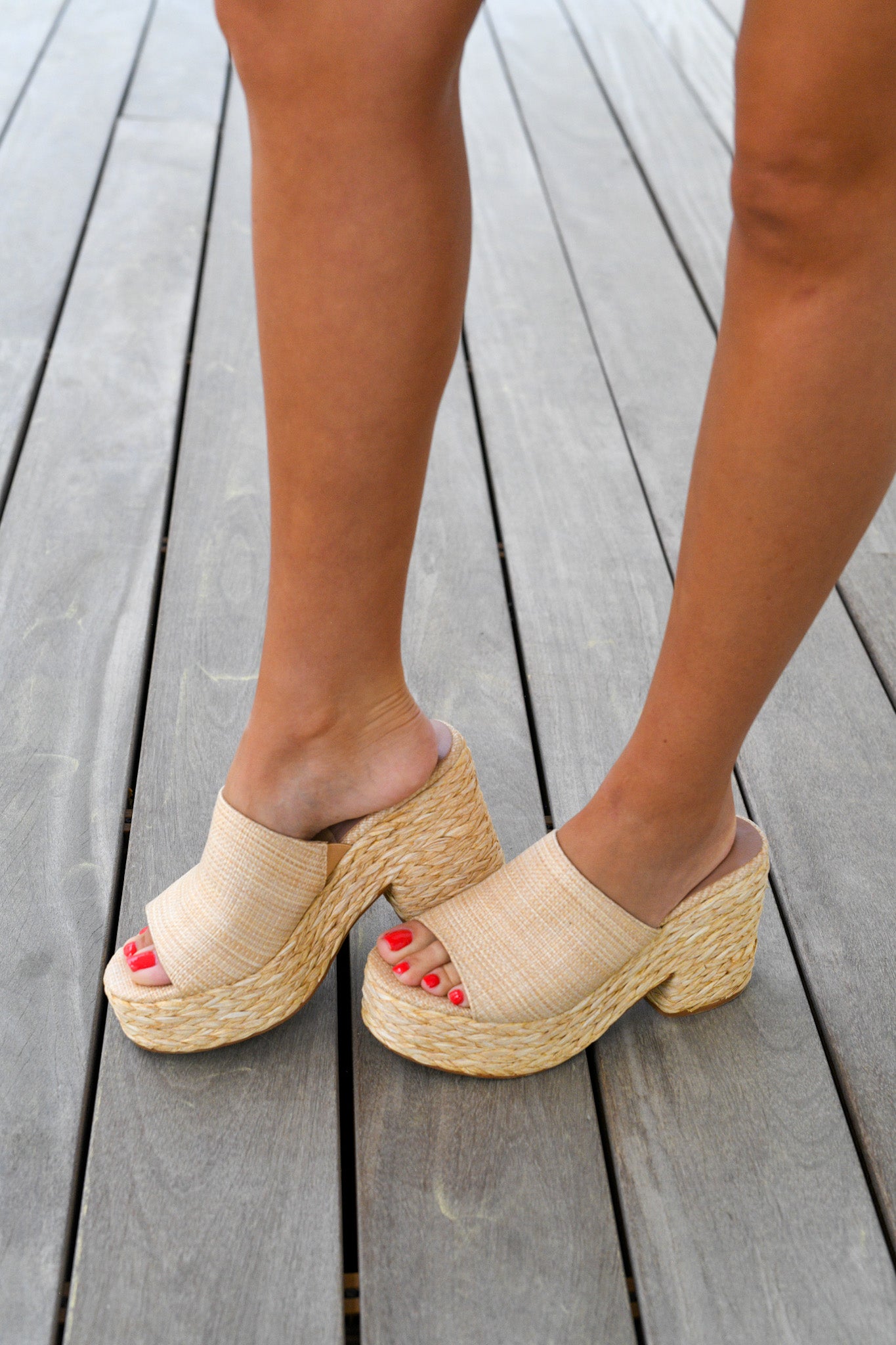 Carly Espadrille Platform Heels - Natural Raffia