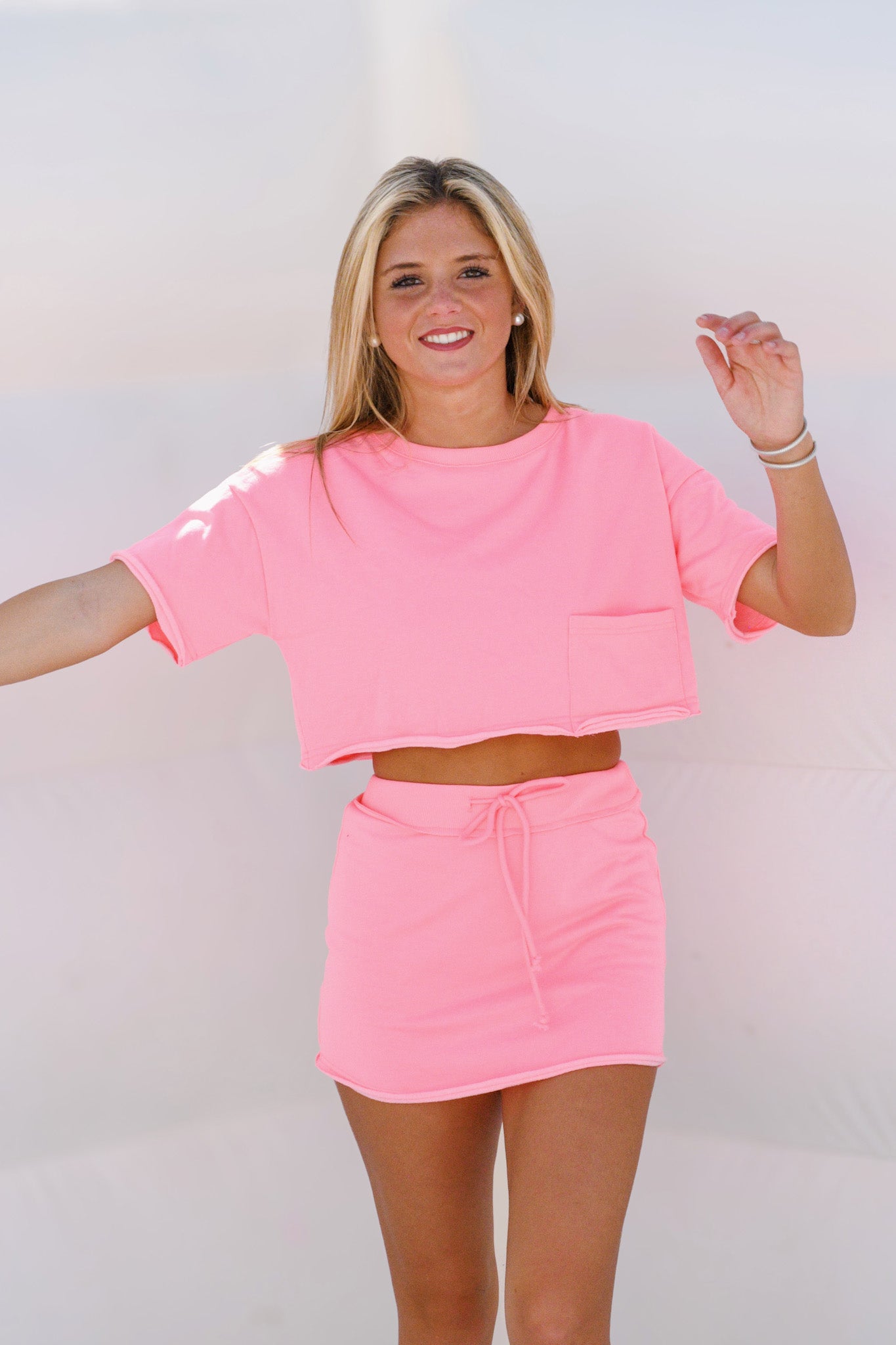 Nora Crop T-Shirt and Skort Set - Neon Pink