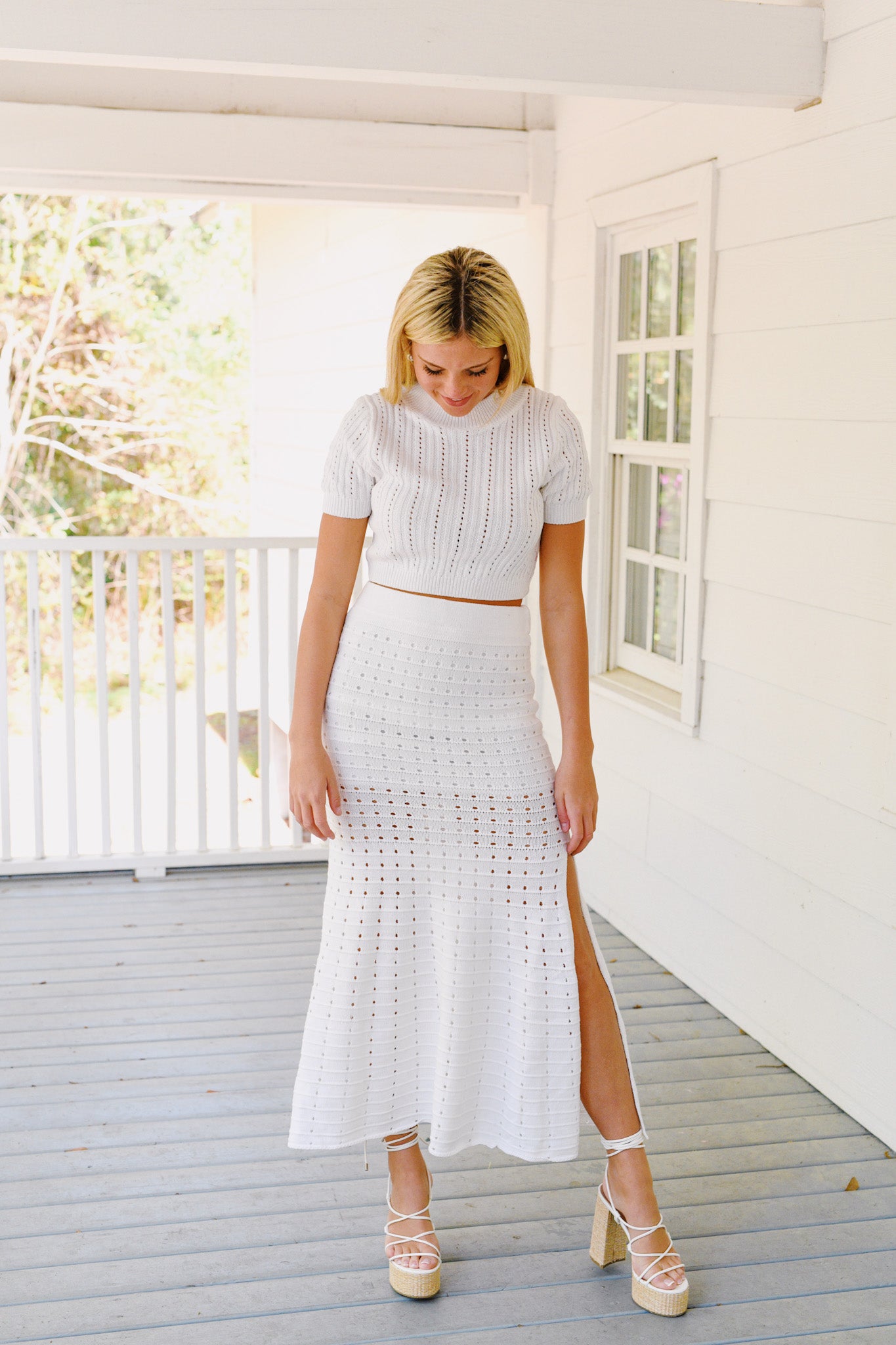 Riley Sweater Maxi Skirt Set - White