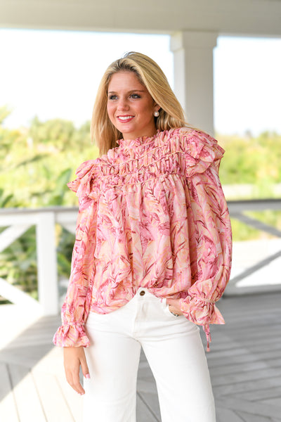 Molly Floral Lace Sleeve Top - Blush