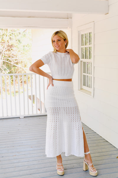 Riley Sweater Maxi Skirt Set - White