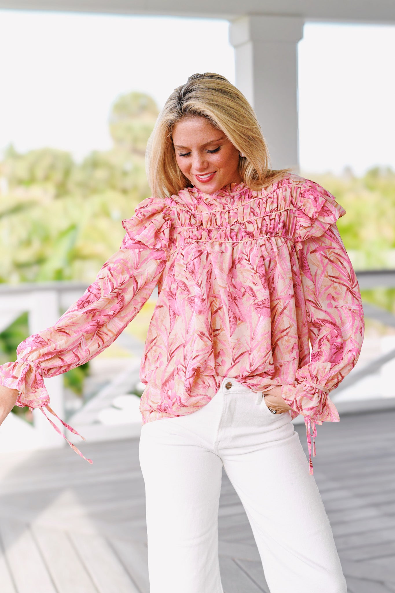 Molly Floral Lace Sleeve Top - Blush