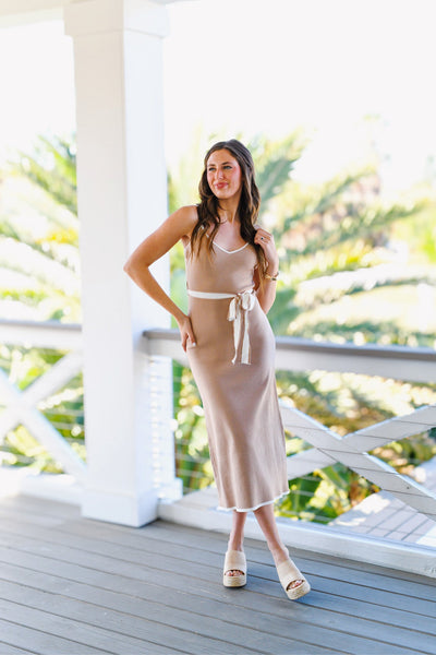 Allie Contrast Belted Maxi Dress - Taupe