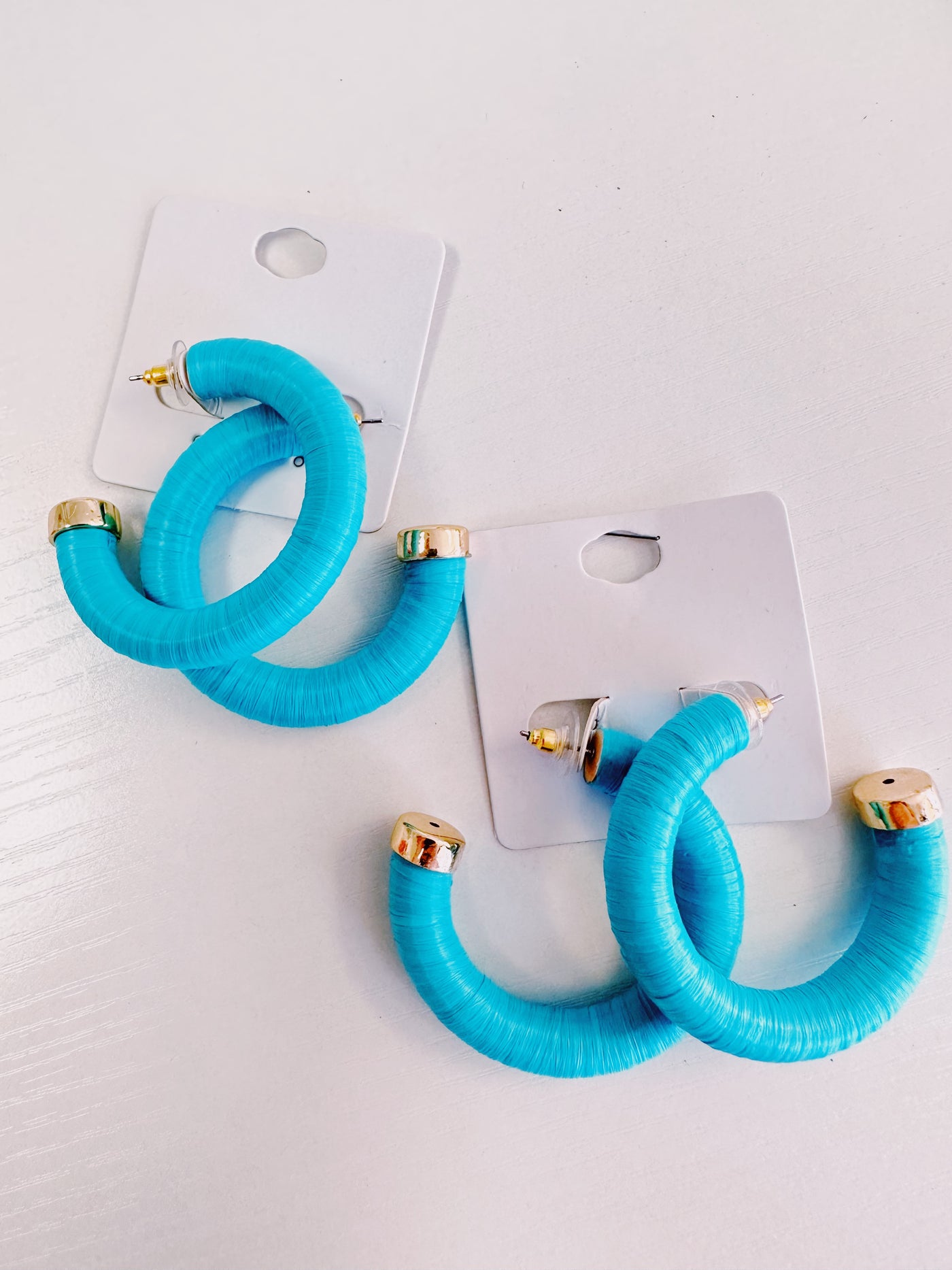 Raffia Wrapped & Metal End Hoops-Turquoise