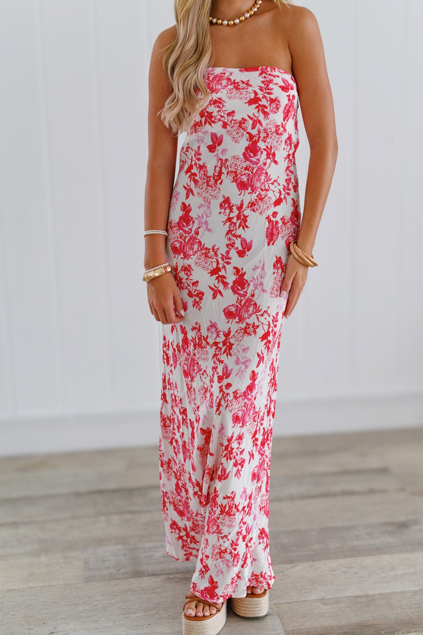 Ivy Maxi Dress - Cream/Red