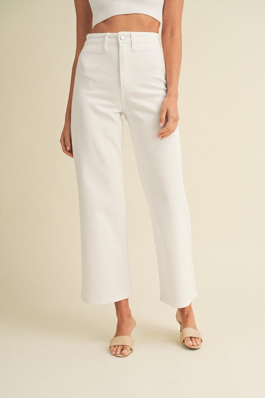 Paige Pocket Wide Leg Jeans - White