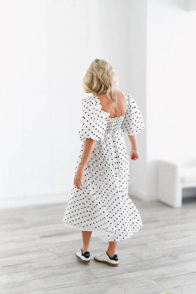 Cara Polka Dot Midi Dress - Off White
