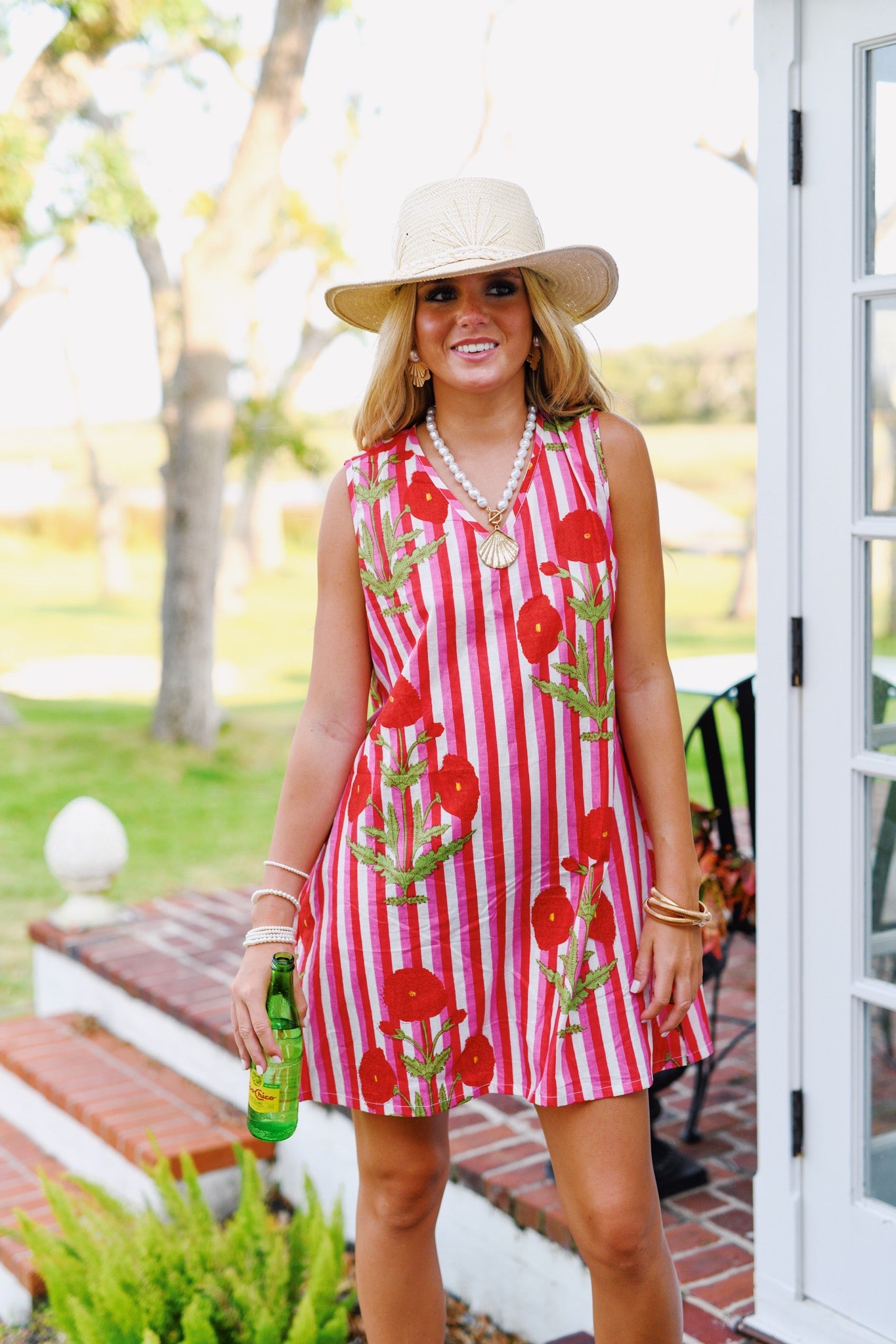 Mary Striped Summer Dress - Pink/Red