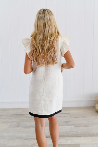 Zoey Ribbon Detail Tweed Dress - Cream
