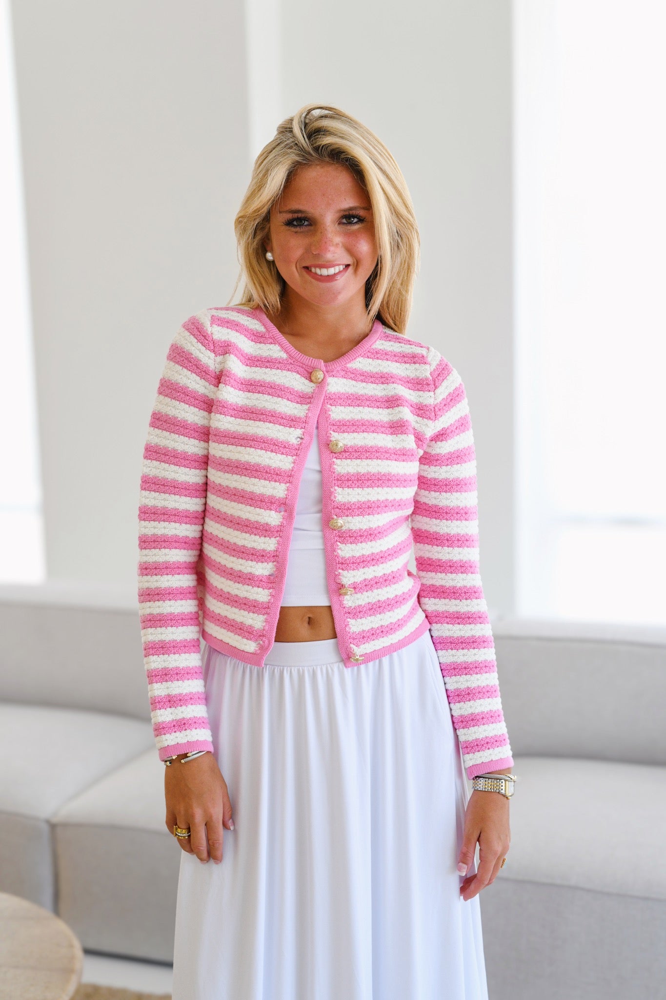 Natalie Stripe Cardigan - Pink