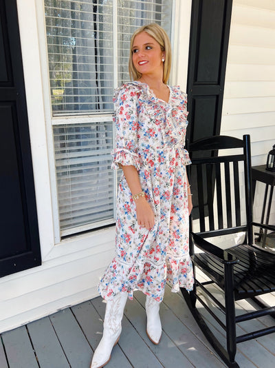 Kasey Cottage Floral Ruffle Maxi Dress