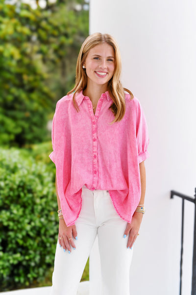 Kinzie Oversized Button Down Shirt - Washed Pink