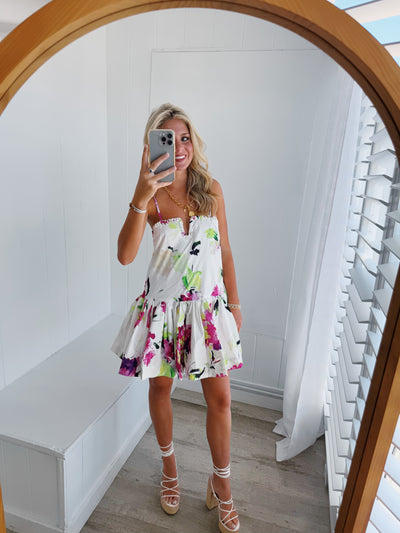 Emma Sweetheart Mini Dress - Multi Purple/Lime