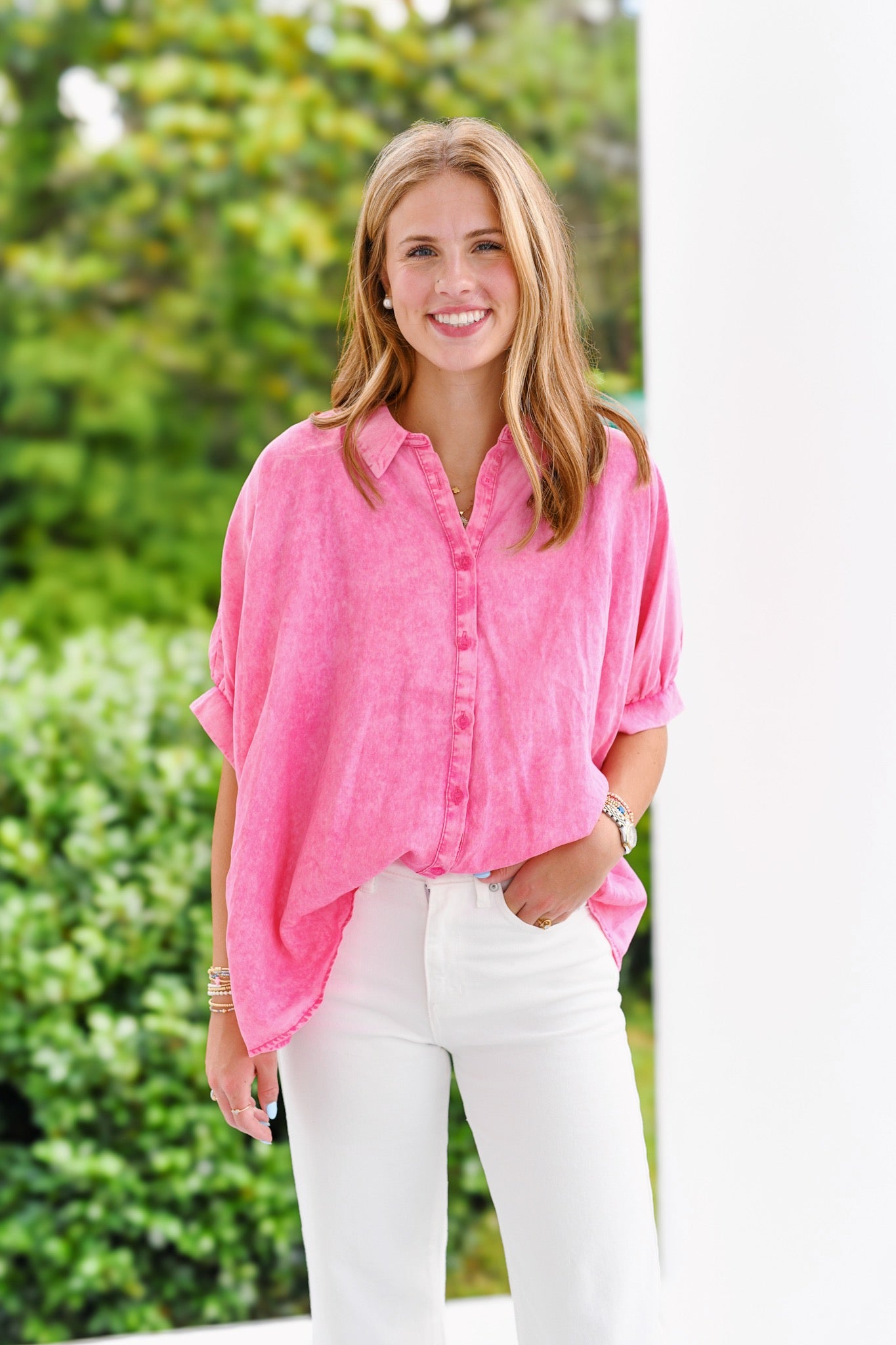 Kinzie Oversized Button Down Shirt - Washed Pink