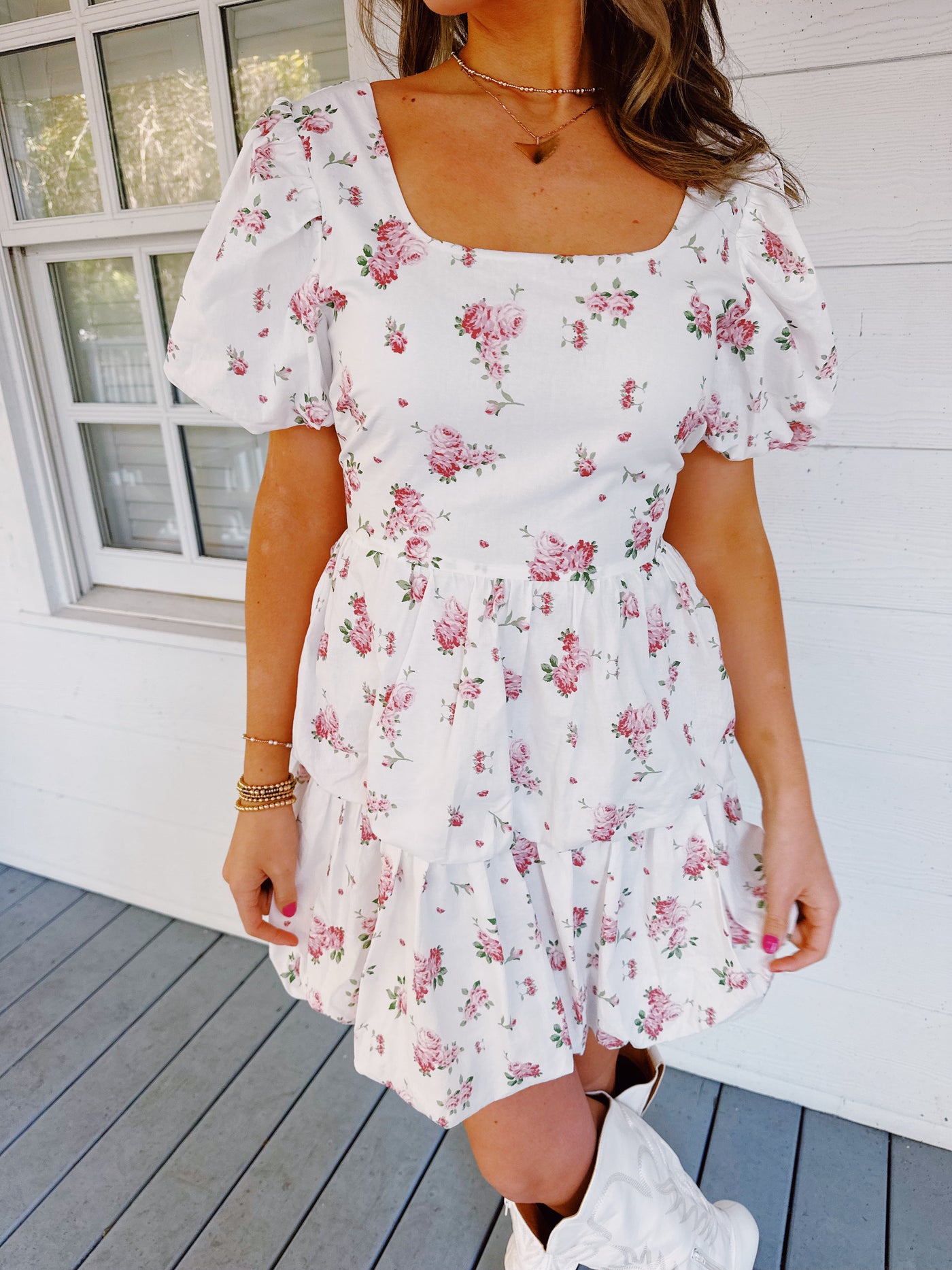 Kaley Floral Dress - White/Pink Floral