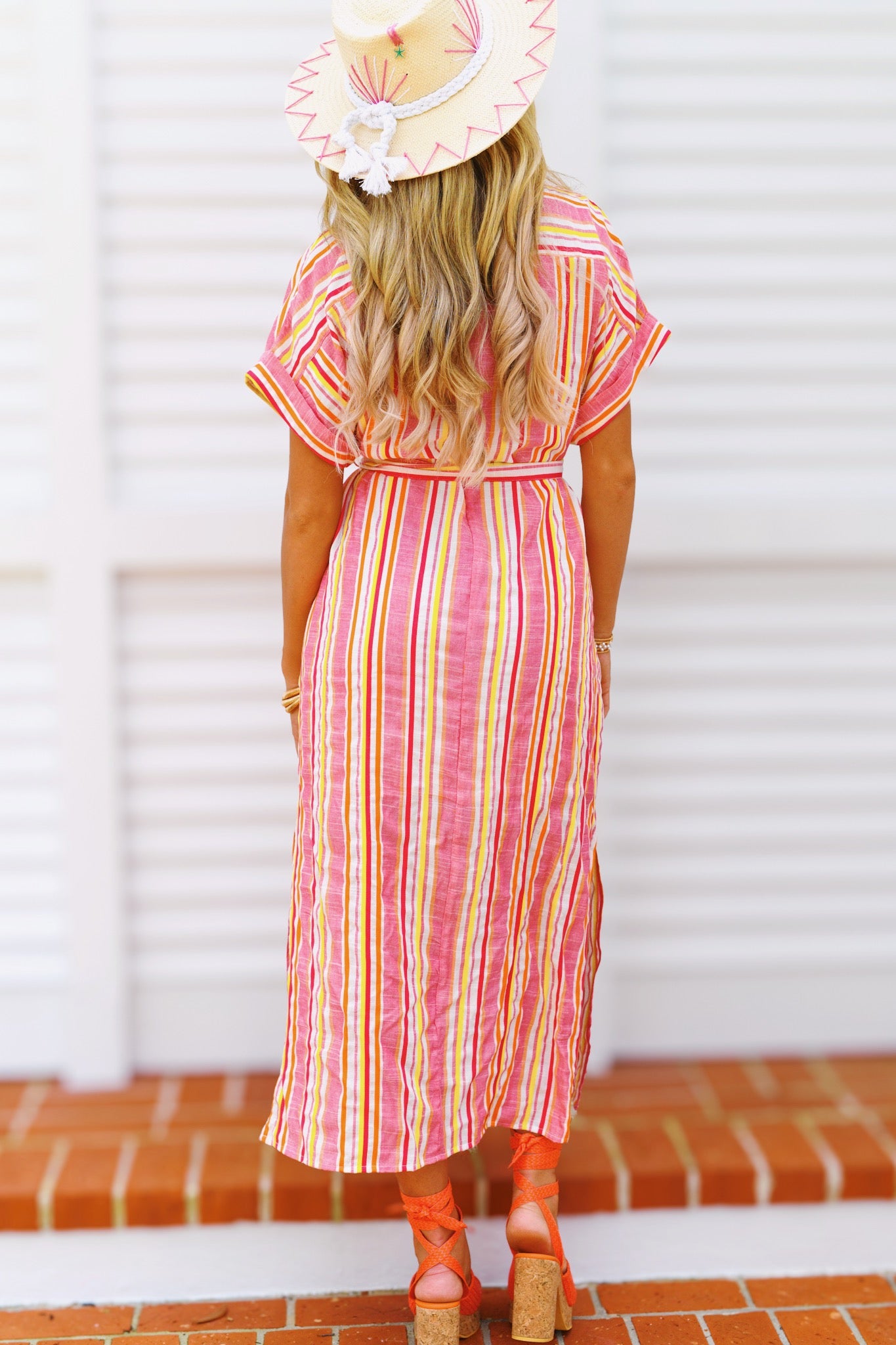 Madison Button Down Midi Dress - Multi Stripe