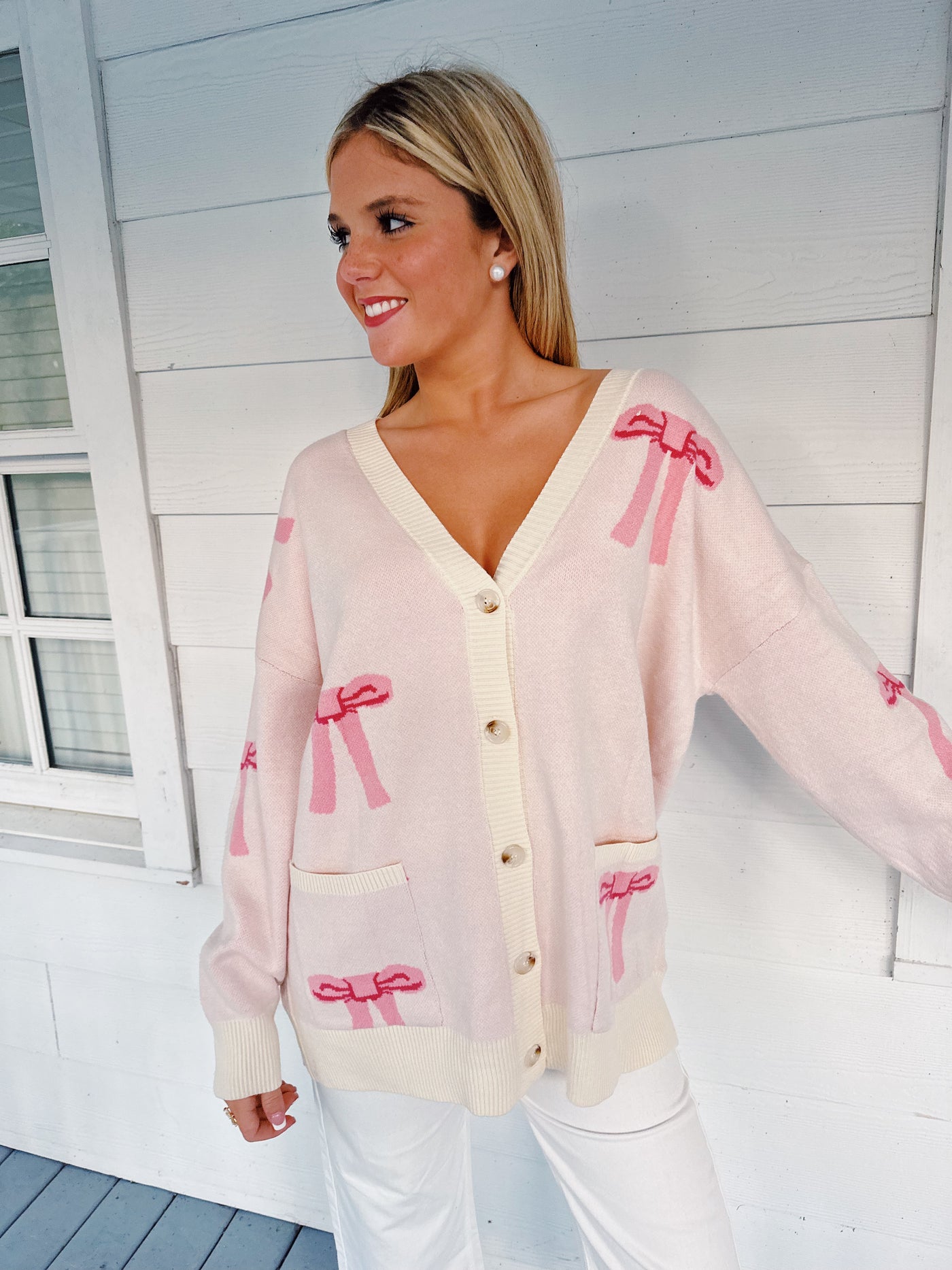 Abbe Bow Knit Cardigan - Pink