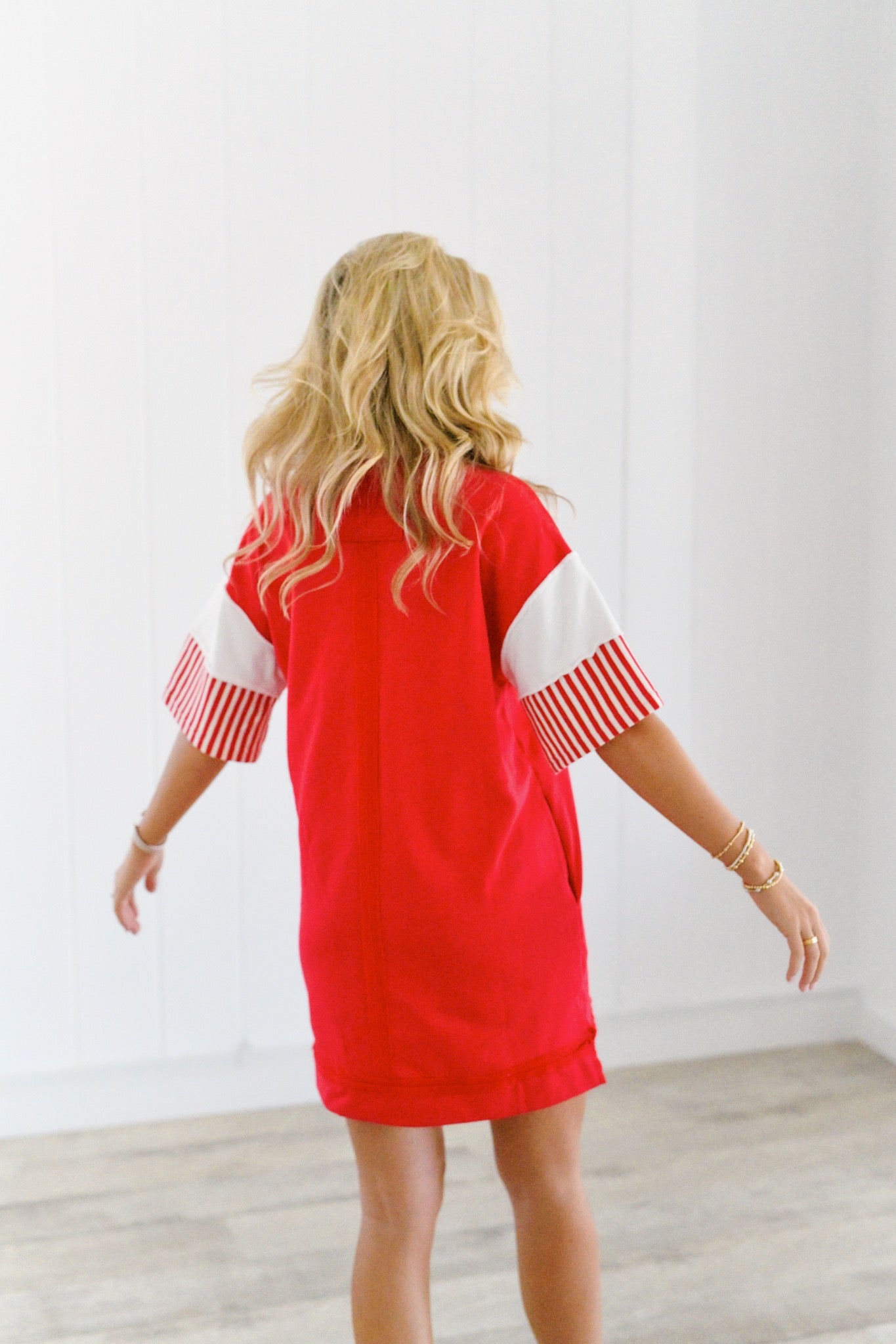 Haley Striped Shirt Dress - Red