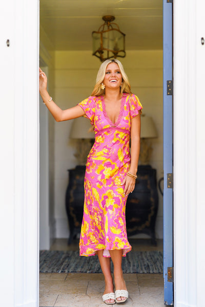 Mattie Midi Dress - Pink Yellow