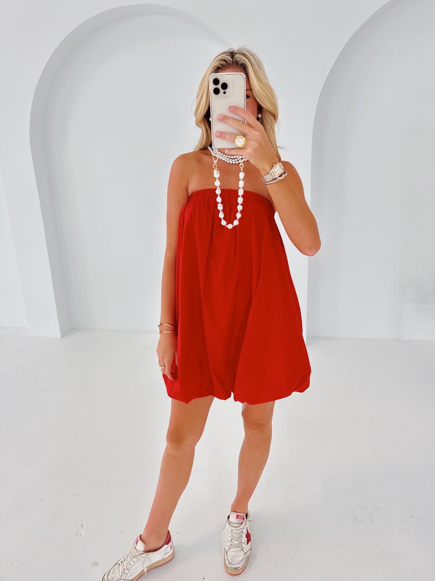 Audrey Bubble Mini Dress - Red