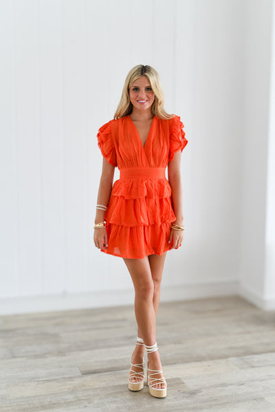 Spritz Tiered Mini Dress - Orange