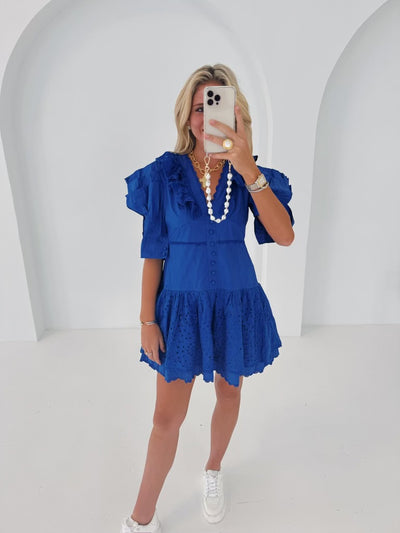 Allison Button Mini Dress - Blue