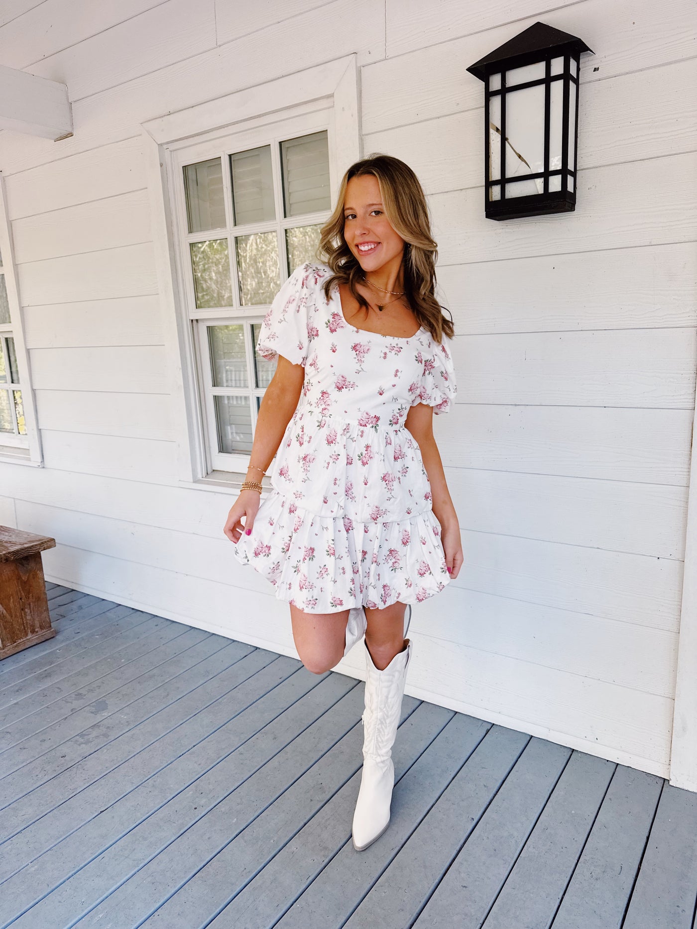 Kaley Floral Dress - White/Pink Floral