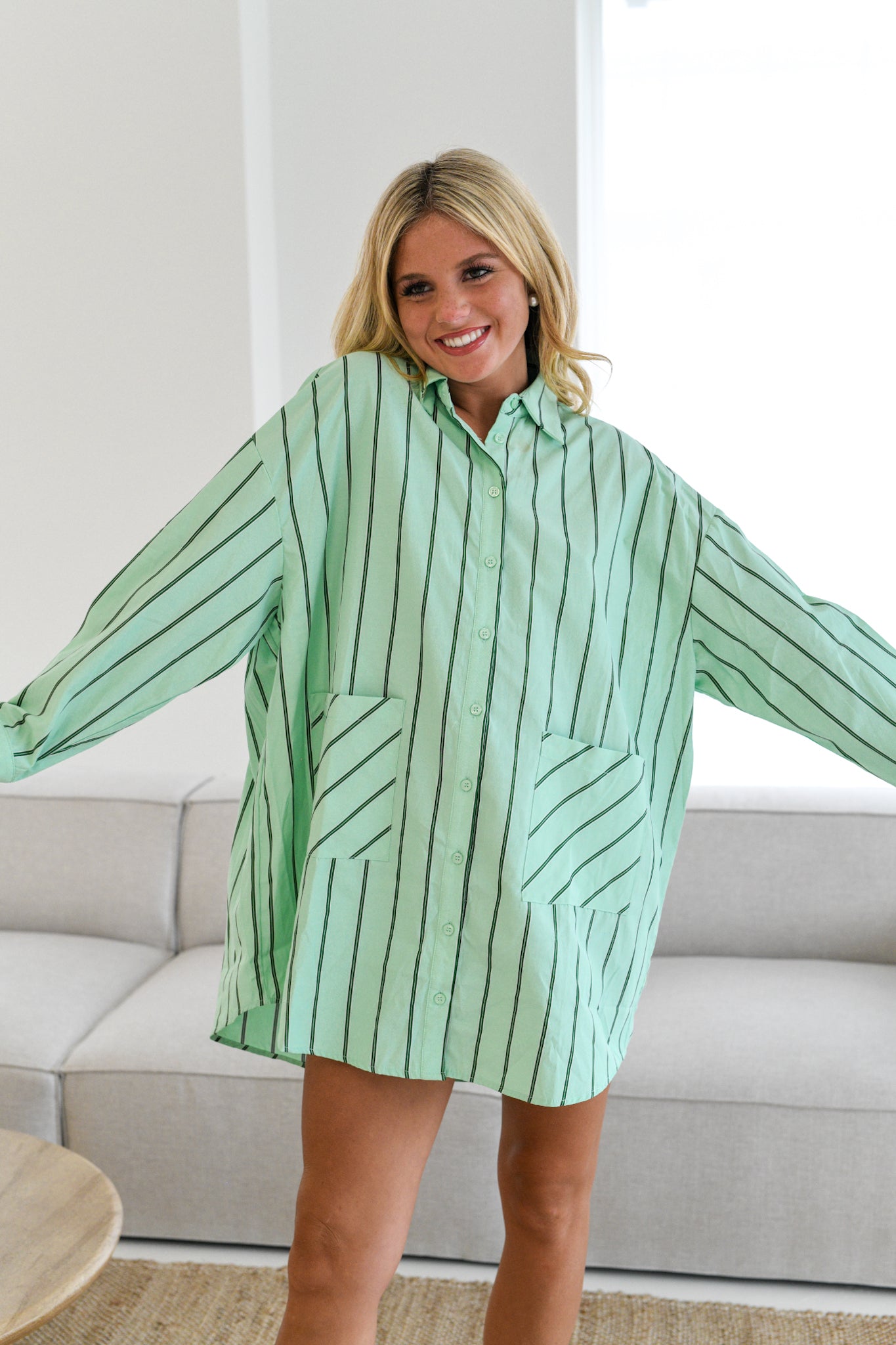 Taylor Striped Oversized Shirt Dress - Green