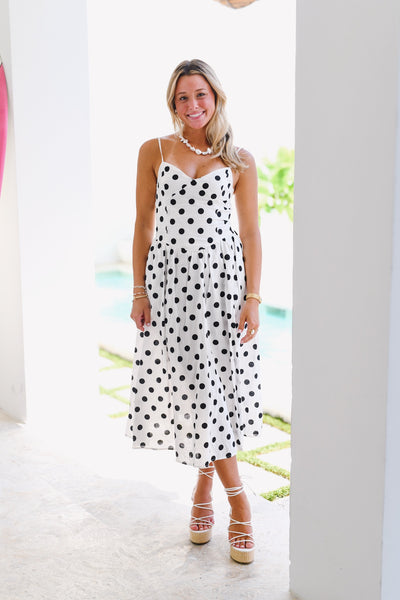 Kinsey Polka Dot Midi Dress - White/Black