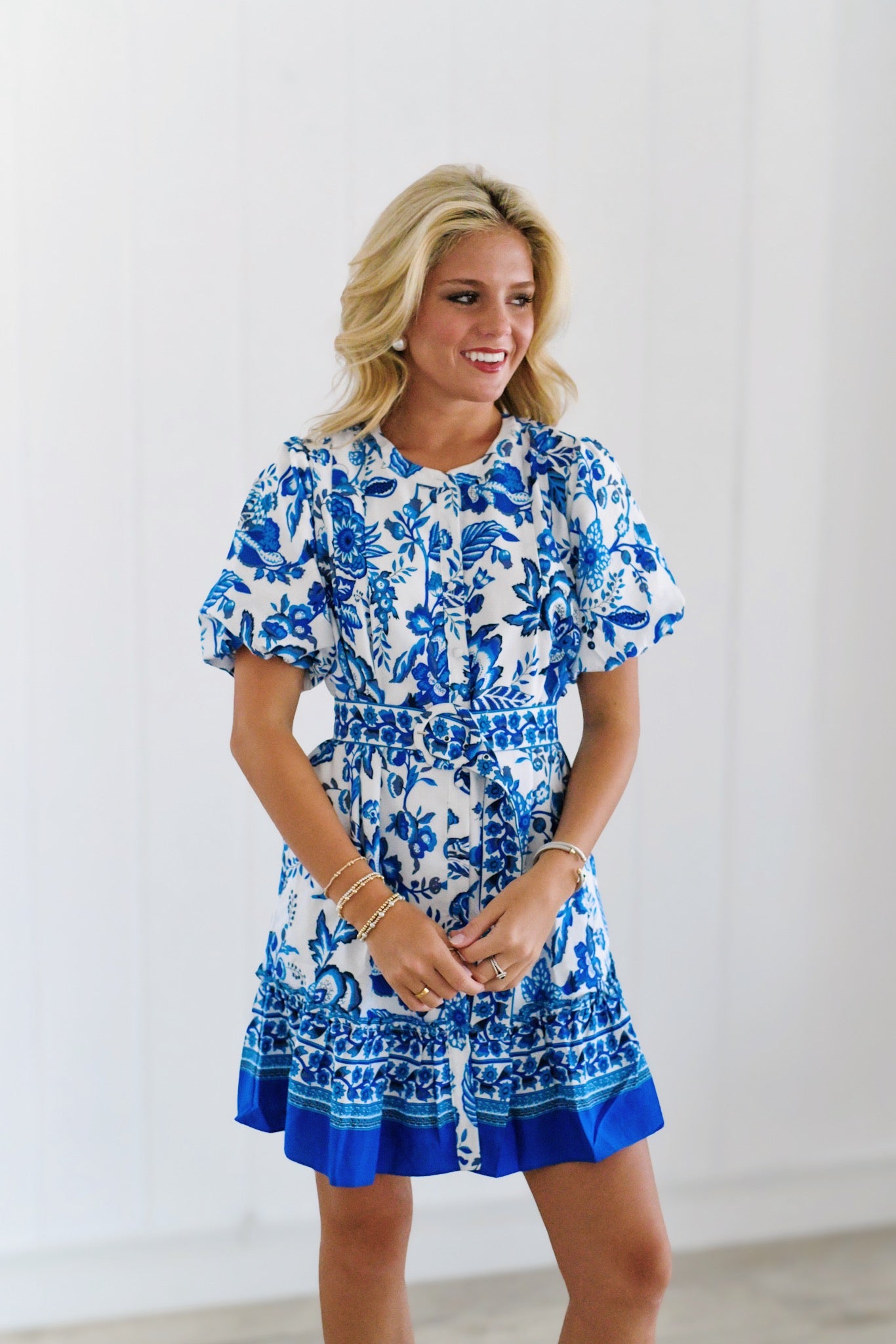 Salema Floral Button-Down Mini Dress - Blue/White