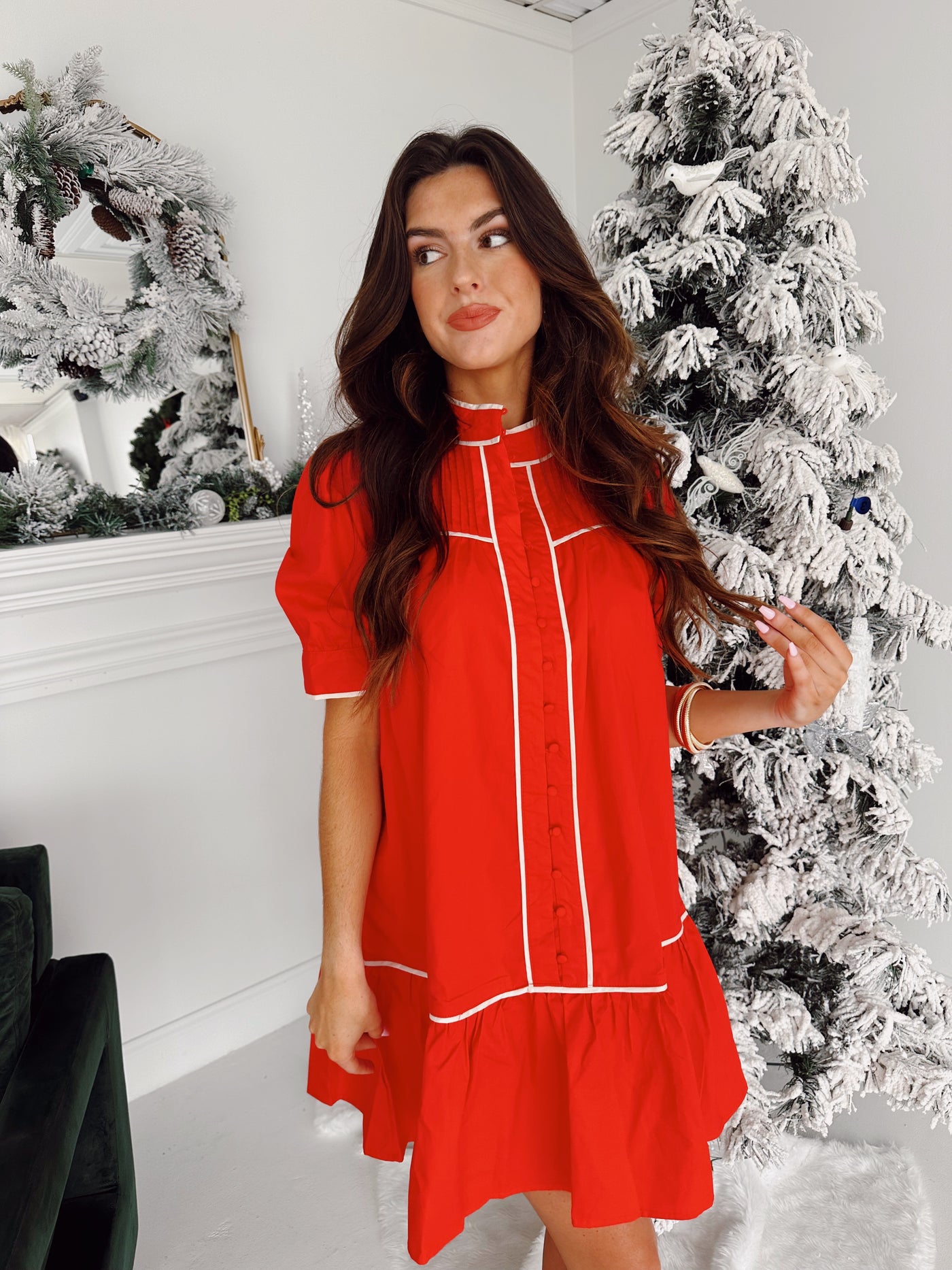 Bay Button Down Dress - Red