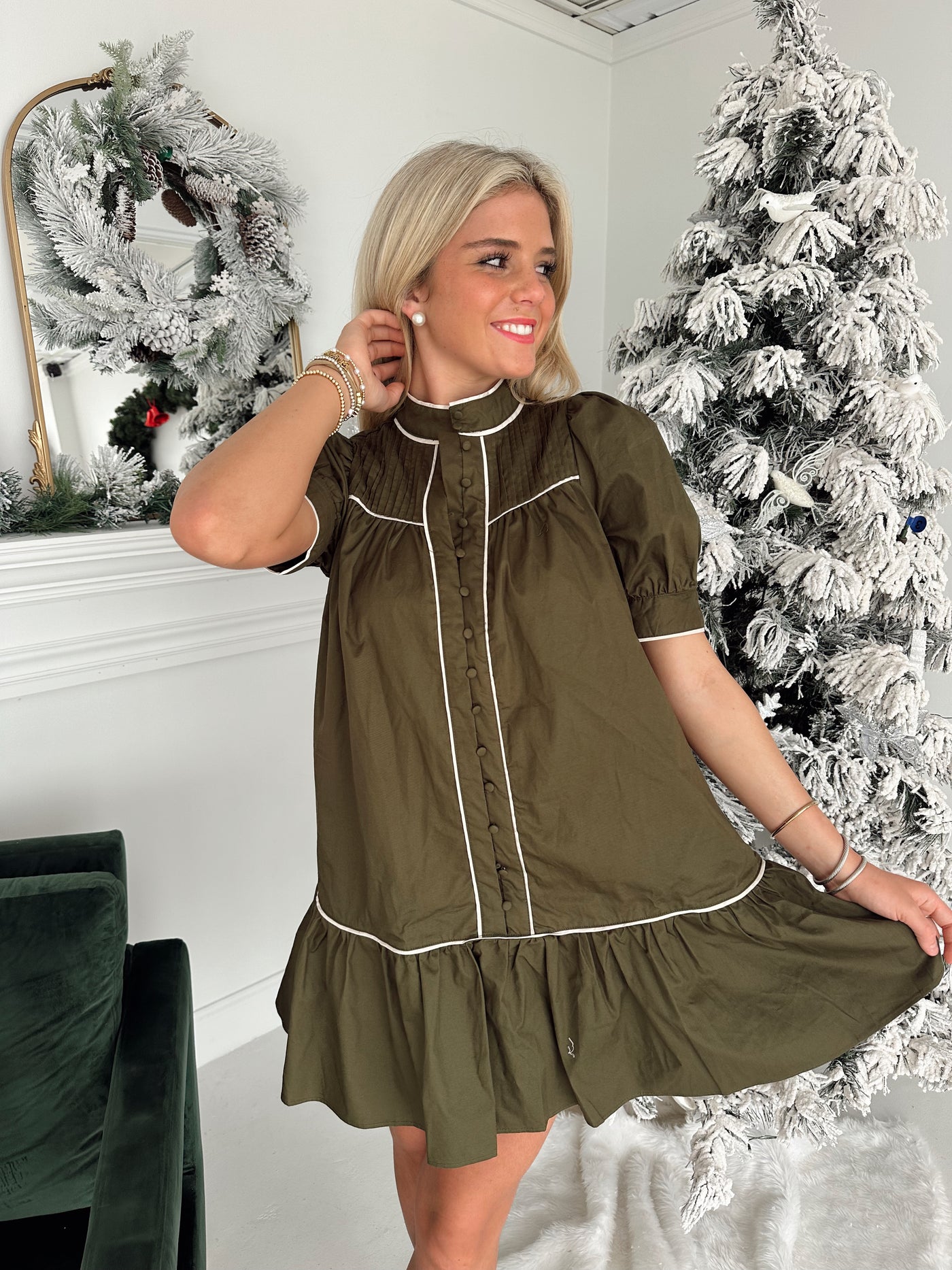 Bay Button Down Dress - Olive