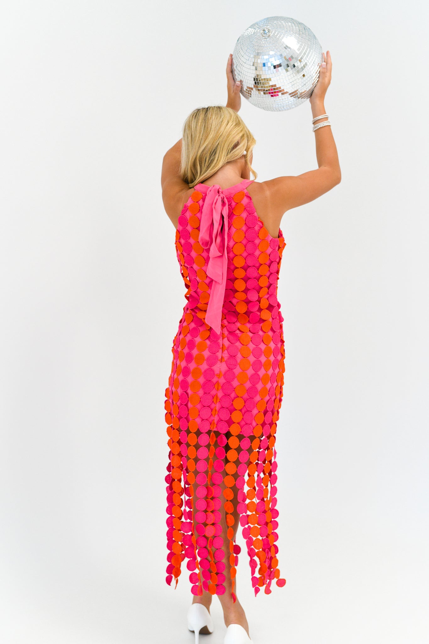 Jacie Circle Lace Fringe Dress - Fuchsia/Orange