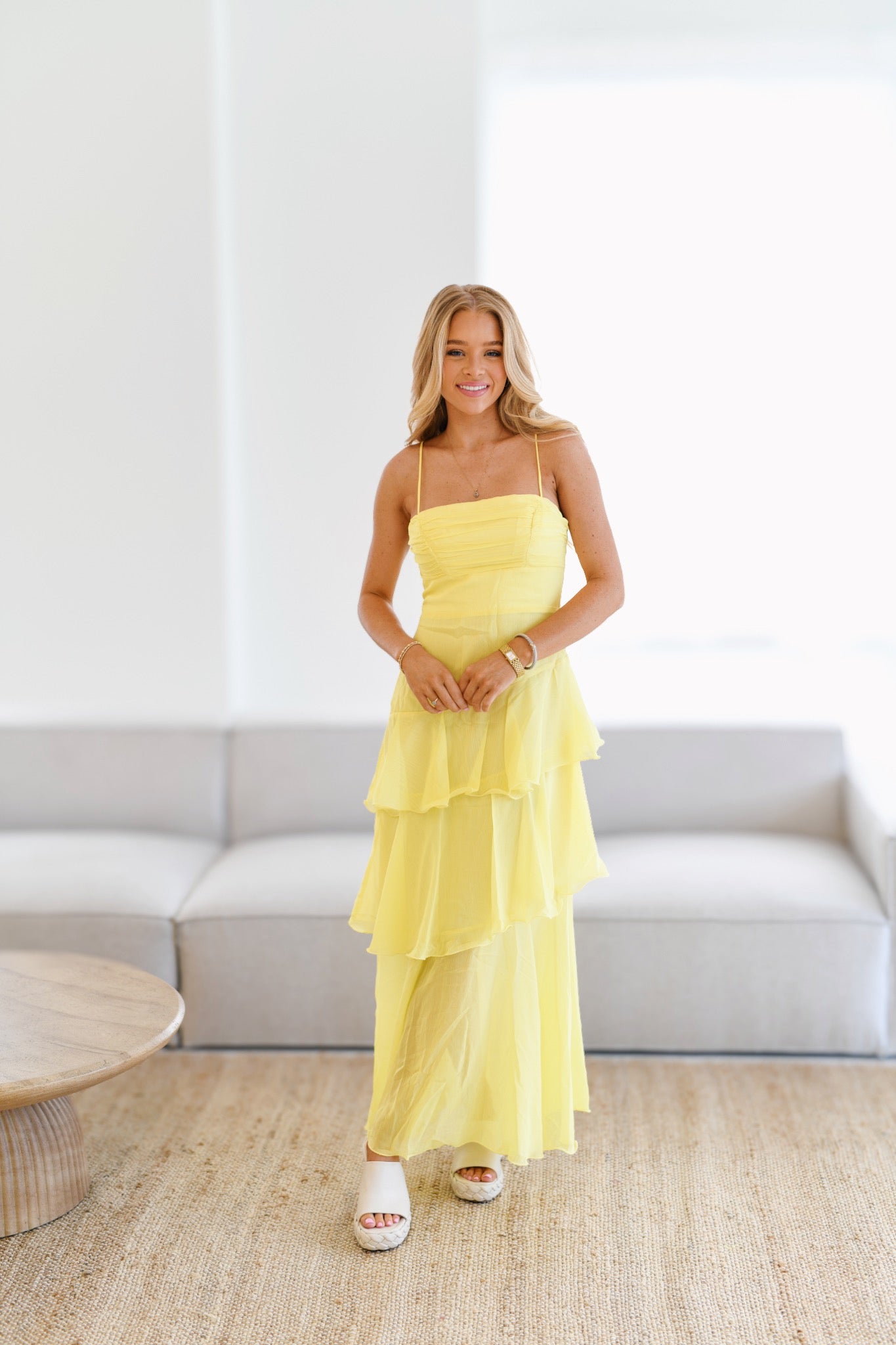 Bailey Ruffle Tiered Maxi Dress-Yellow