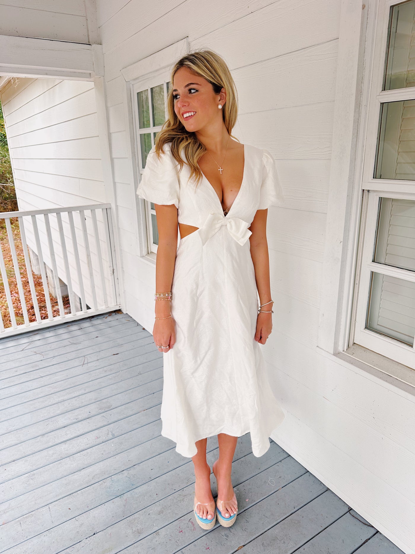 Jessi Bow Cutout Midi Dress - White