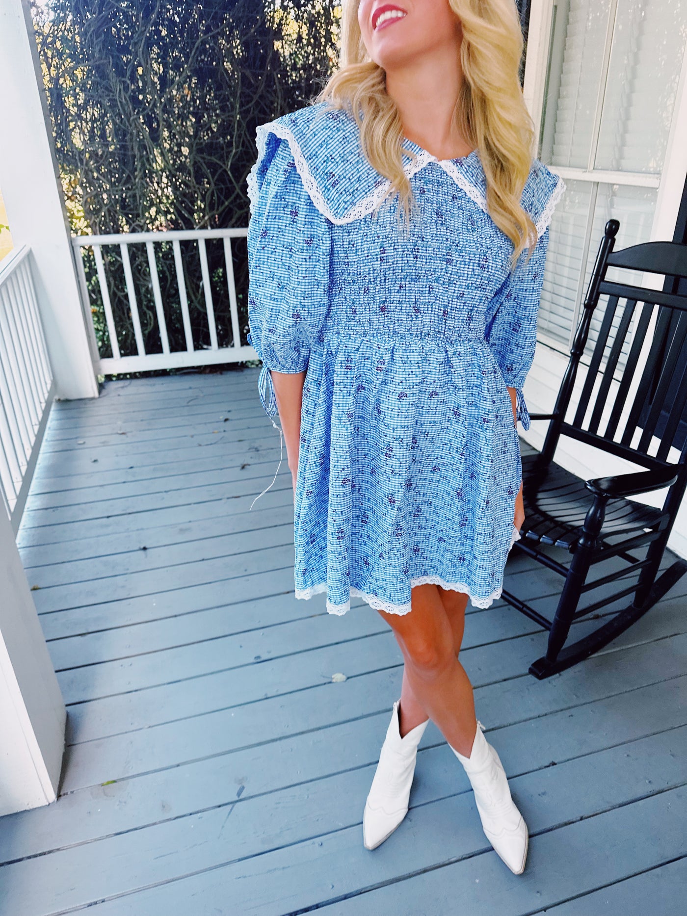 Sammi Collared Lace Trim Mini Dress - Blue/Multi