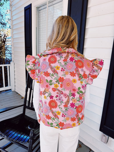 Lila Flutter Ruffle Sleeve Floral Puff Vest
