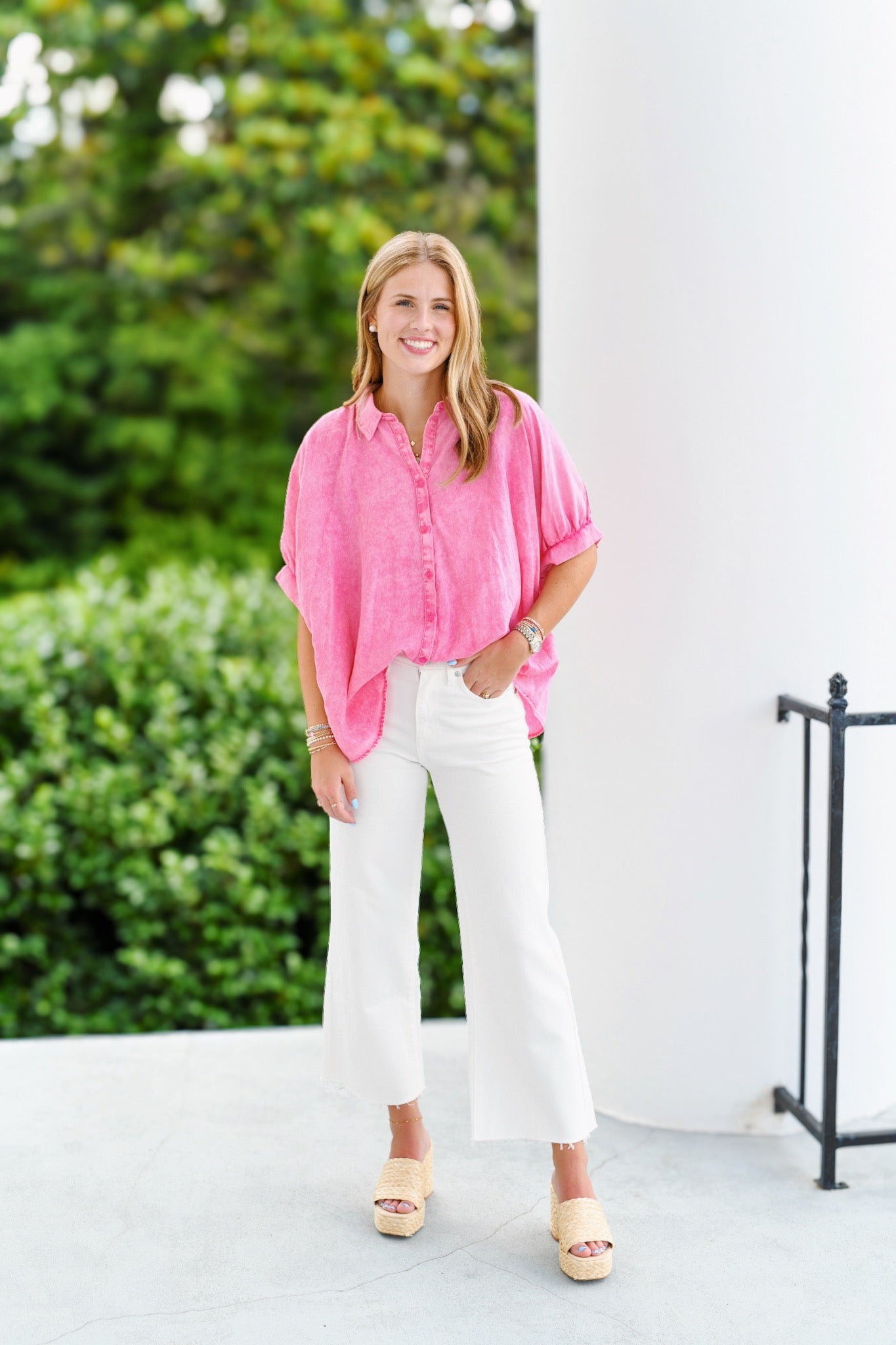 Kinzie Oversized Button Down Shirt - Washed Pink