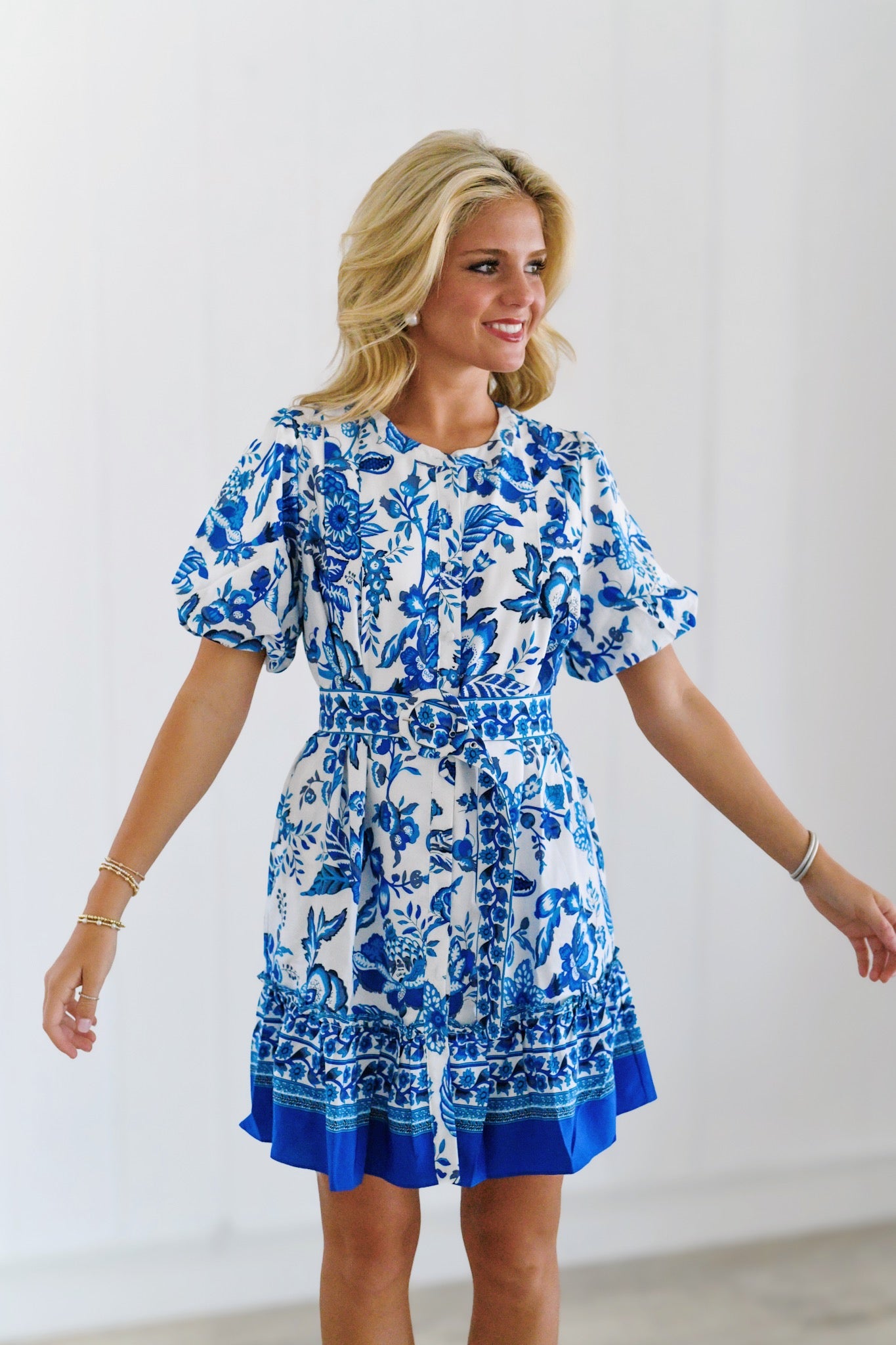 Salema Floral Button-Down Mini Dress - Blue/White