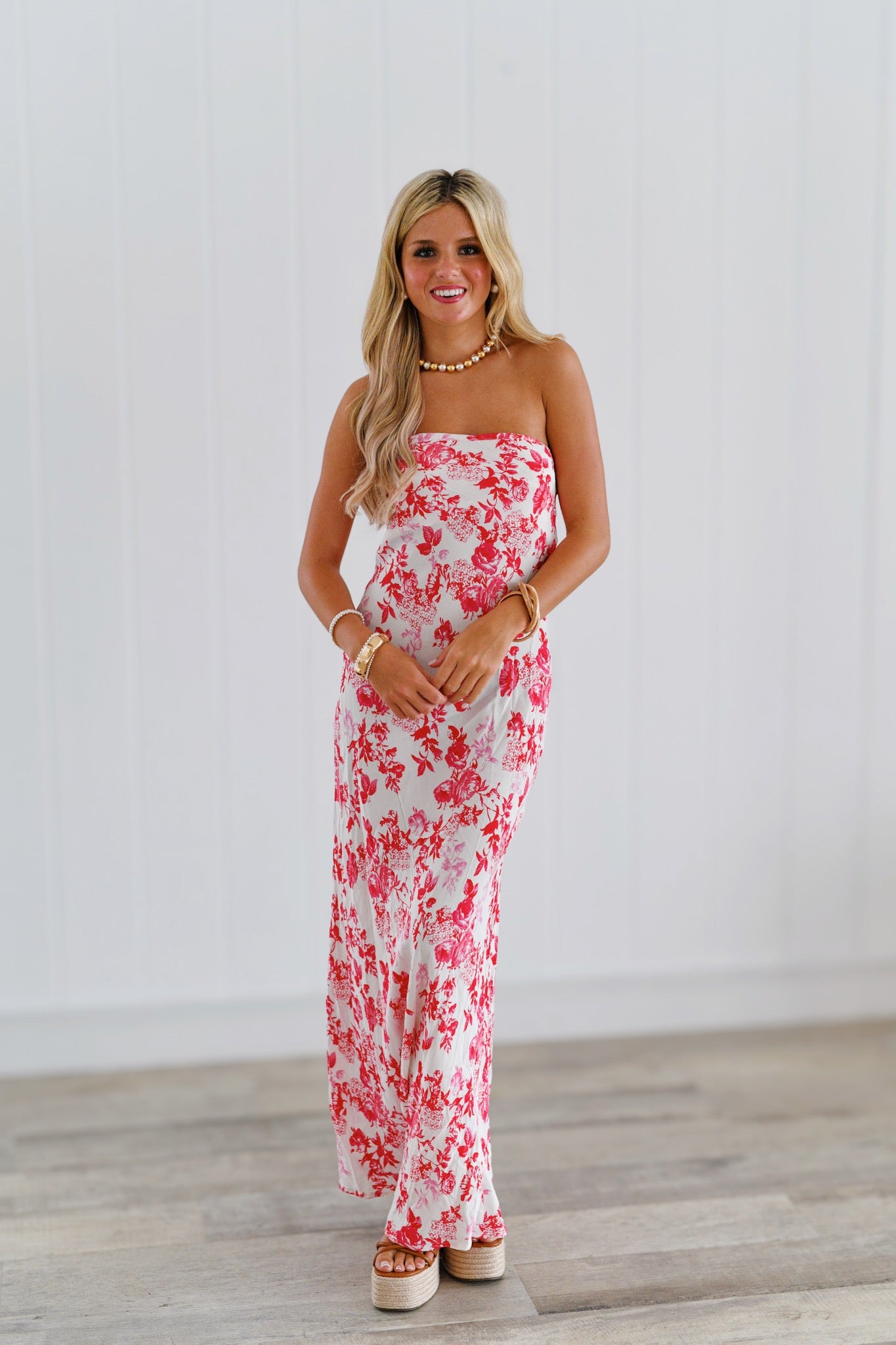 Ivy Maxi Dress - Cream/Red