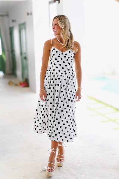 Kinsey Polka Dot Midi Dress - White/Black