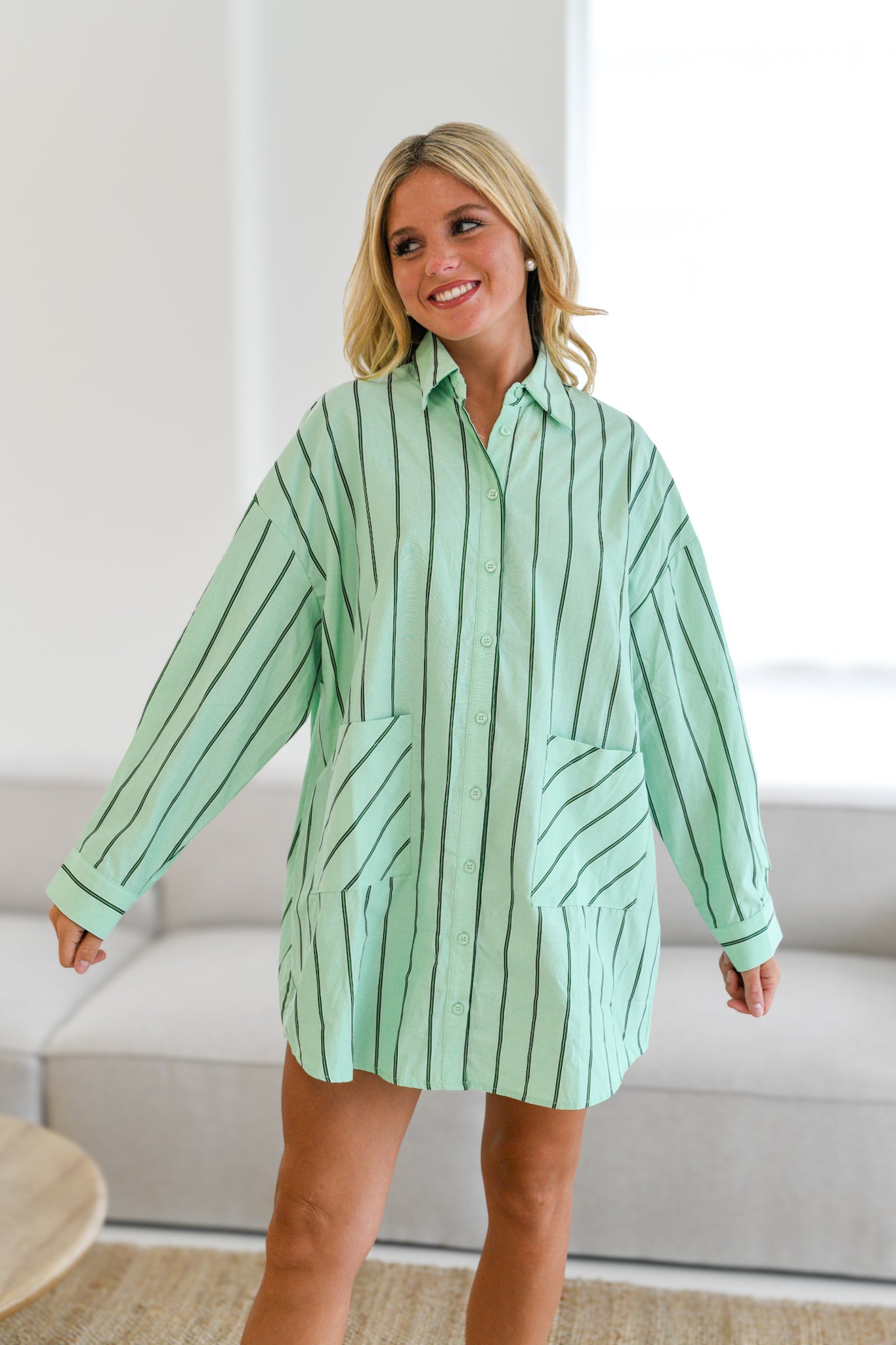 Taylor Striped Oversized Shirt Dress - Green